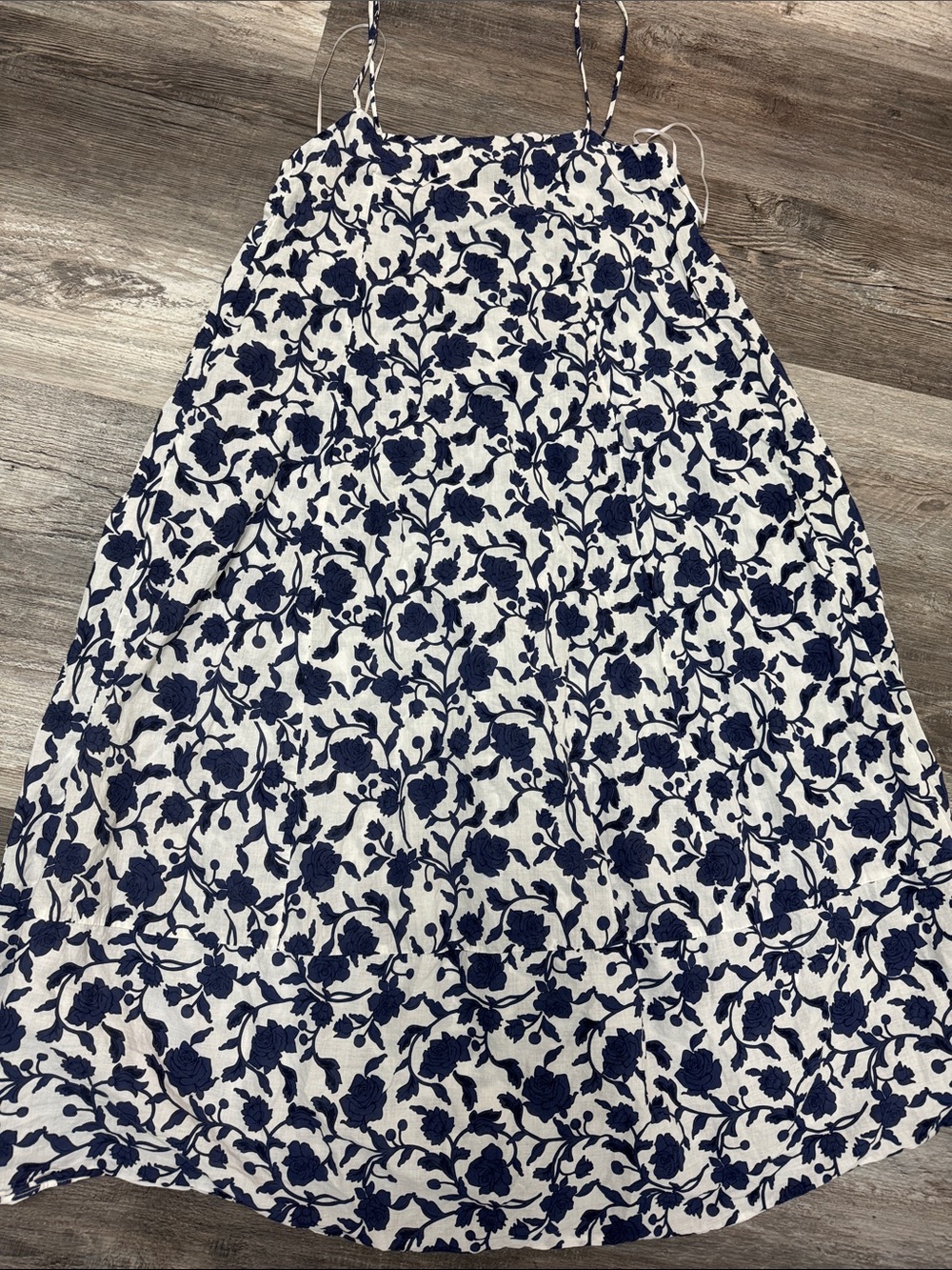 Zara White and Navy Floral A-Line Dress